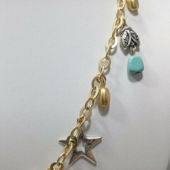 Chico's Gold Tone Charm Necklace, Bee Heart Star Beads, 39 Inches, New With Tags - Picture 8 of 10
